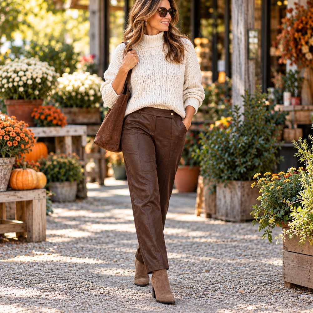 Alivia Ford Brown Faux Suede Ankle Pants Womens 20W 28L Stretch Vegan Leather